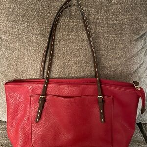 Liz Claiborne Red Tote with Brown Straps